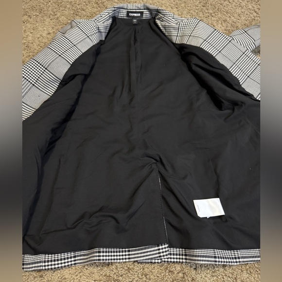 EXPRESS Black White Plaid Lapel Double Breasted Blazer Jacket Career Academia S - Picture 8 of 11